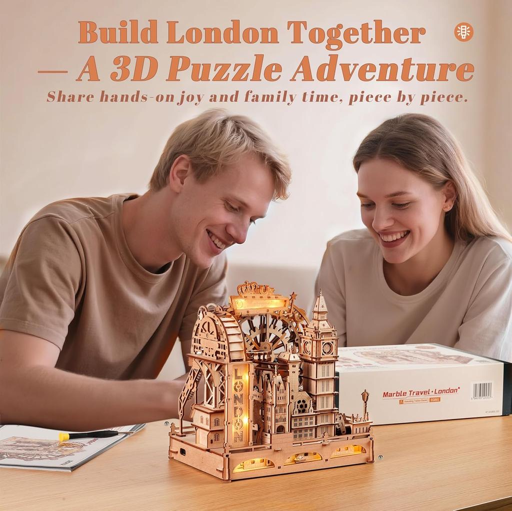 Robotime Rokr 3D Wooden Puzzles London City Miniature Marble Run Building Toys DIY Pinball Machine Model Kits Gear Ball Challeng