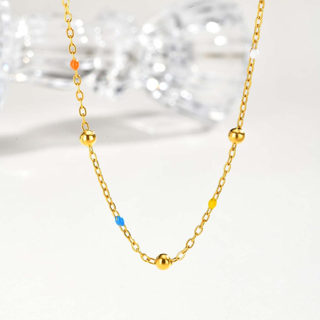 Fashion Personality Bohemian Style Colorful Beads Chain Necklace, Stainless Steel Choker Necklace for Women Chic Jewelry Gift
