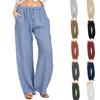 1116 eBay European and American Plus Size Women's Pants, Linen Loose Casual Pocket Drawstring Wide-Leg Pants for Women