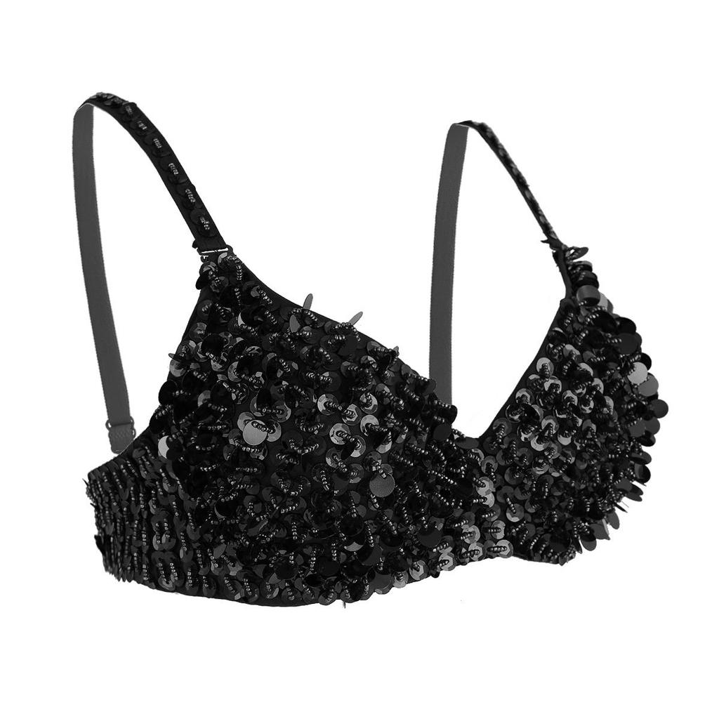 Women Ladies Glitter Sequins Beading Belly Dance Bra Tops Party Club Costume Dancewear