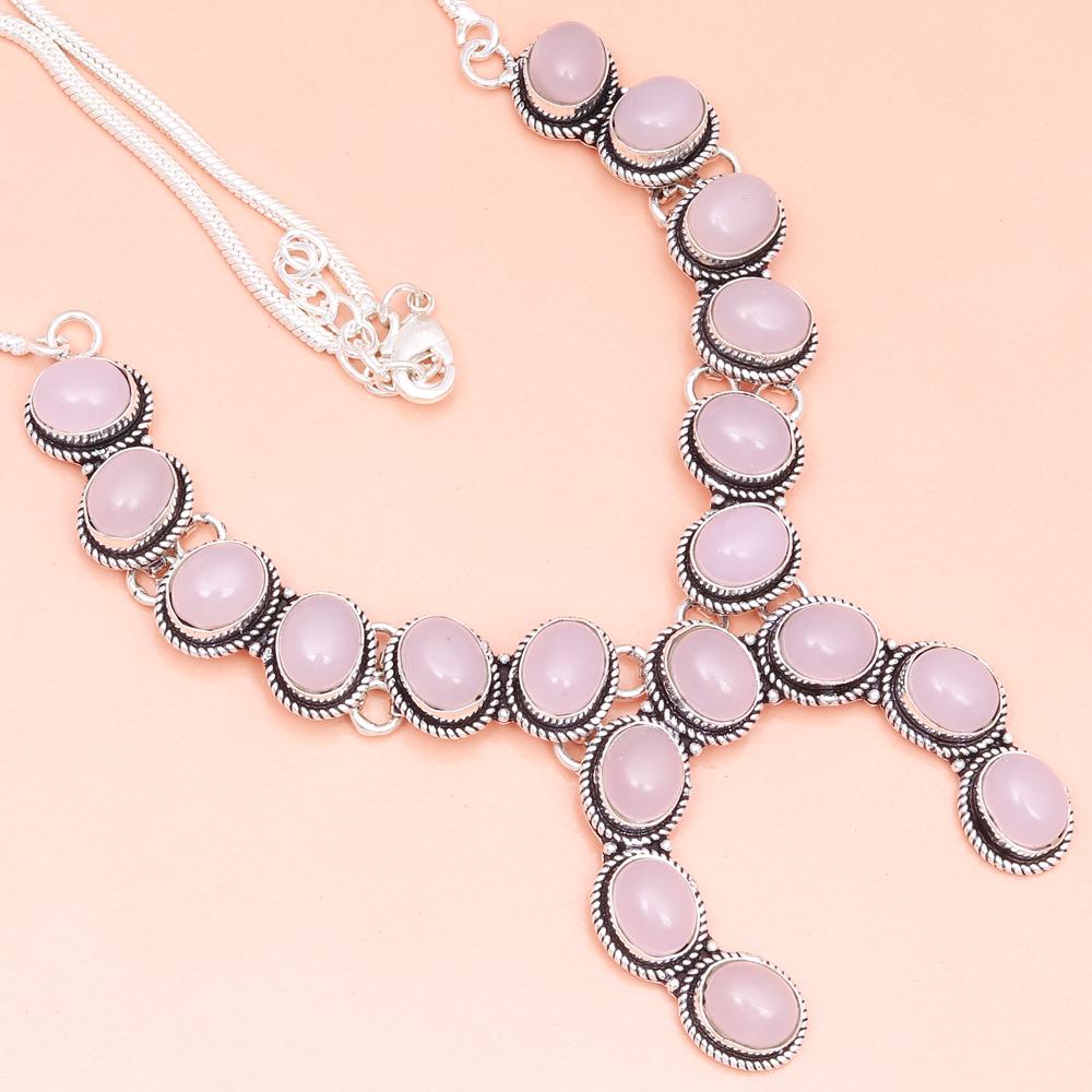 Necklace Rose Quartz Gemstone Handmade Ethnic Jewelry 18-20''