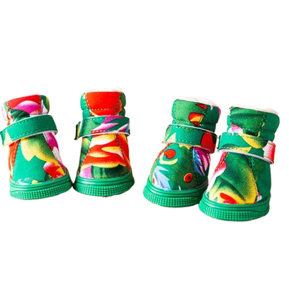 

4Pcs/Set Chinese Style Dog Snow Boots New Year Pet Foot Covers Pet Paw Protectors for Puppy Dogs M зелений