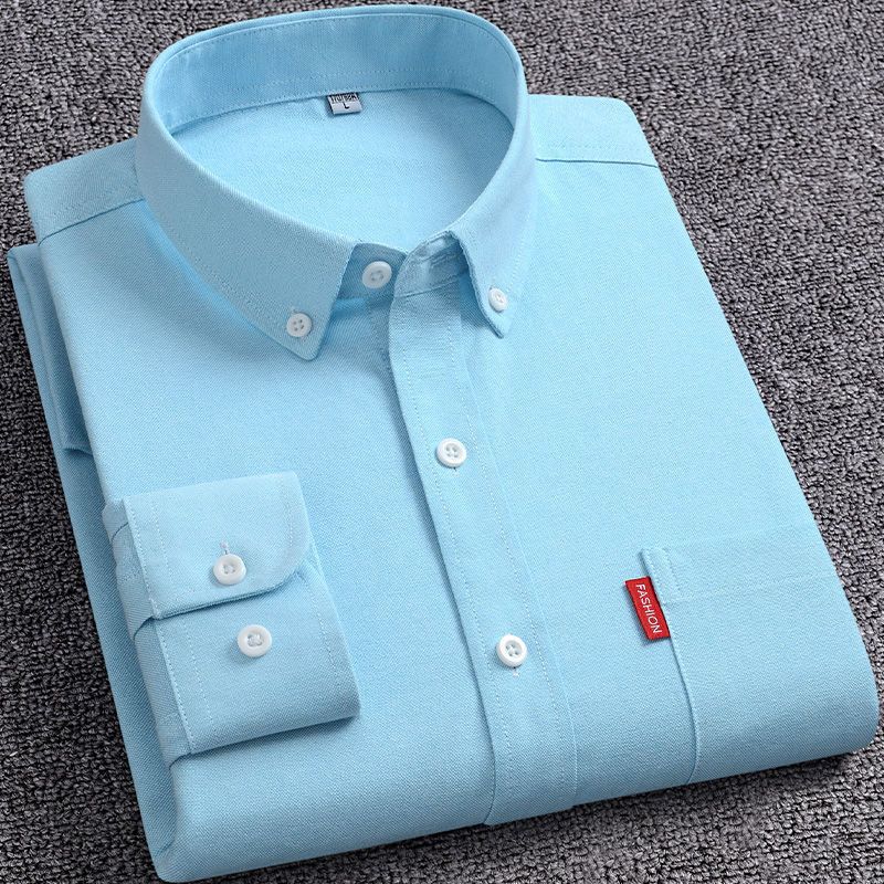 Easy Care M-5XL Men's Oxford Long Sleeve Shirts 100% Cotton Solid Color Long Sleeve Shirt Men Cotton Formal Dress Shirts Social