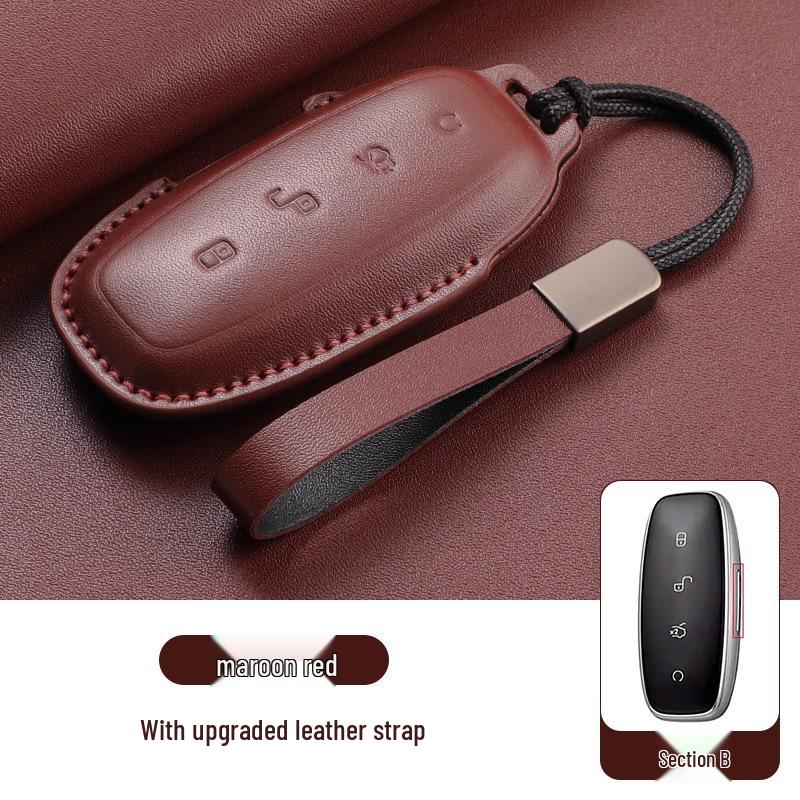 Denza D9 DM-i Key Case Cowhide Cover for 26 Models, Shell Buckle for N7 N8 Interior Modification