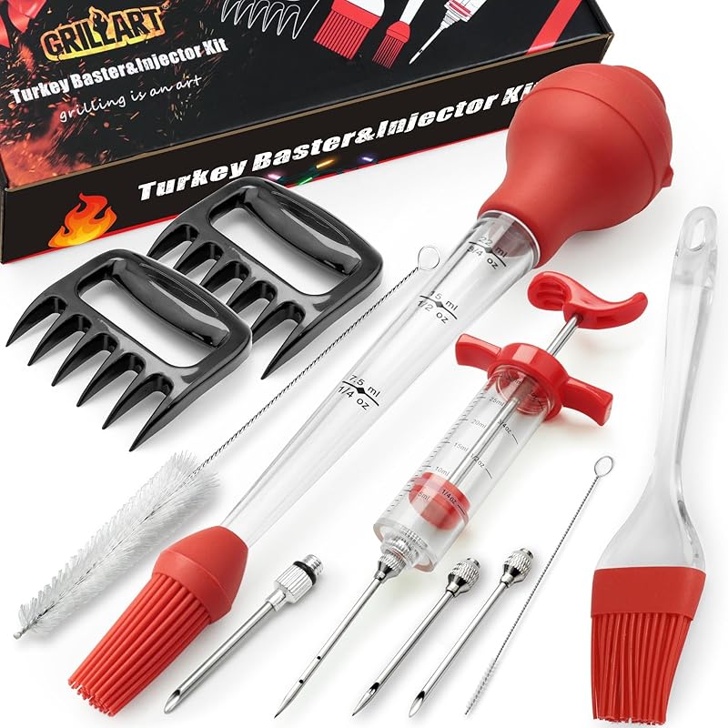 Professional Turkey Baster Meat Injector Syringe Kit, Baster for Cooking Thanksgiving & Christmas Turkey, Injector Marinades for Meats, Full Set with