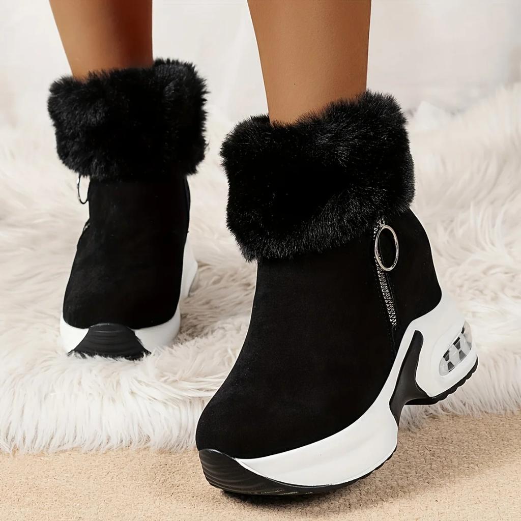Warme Damen-Wintersportschuhe, Damen-Casual-Push-Edge-Reißverschluss-Kurzstiefel, Damen-Knöchel-Schneestiefel mit Keilabsatz