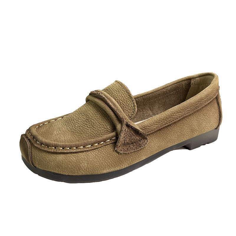 Beef tendon soft sole soft leather single shoes women's 2025 spring and autumn matte leather low heel beanie shoes soft surface mother shoes