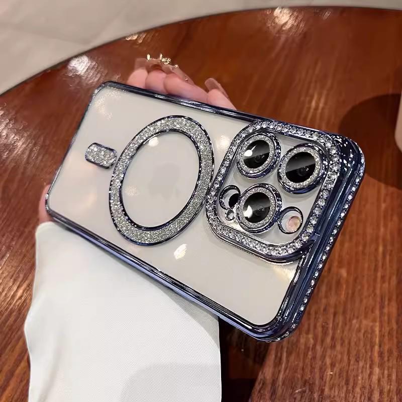 Rhinestone Glitter Magnetic Phone Case for iPhone 17 Pro Max, Apple 16-14 Compatible, Electroplated & Drop-Proof Design