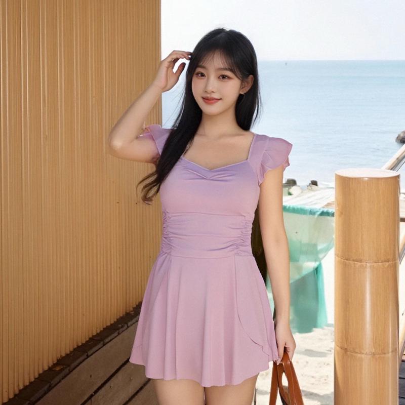 2025 Stylish Slimming One-Piece Skirted Swimsuit for Women - Tummy Control & Chest Support, Ideal for Vacations.