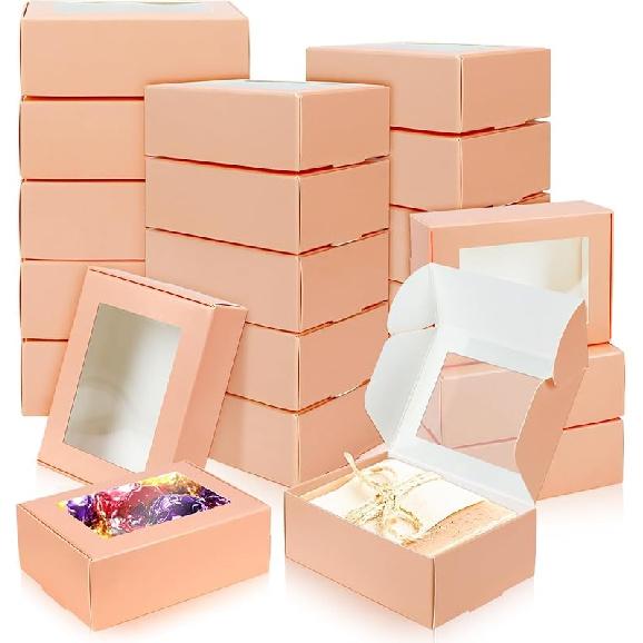 BadenBach 50 Pack Mini Rectangle Kraft Paper Boxes with Clear Windows,3.33" x 2.35" x 1.18",Tiny Small Homemade Soap Packaging Box Small Gift Boxes