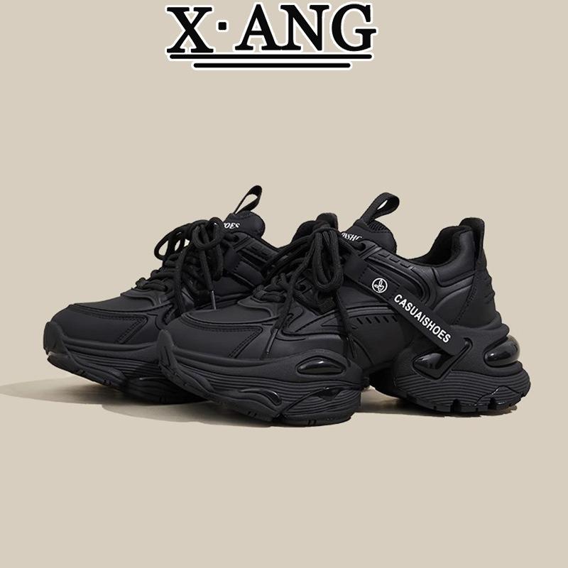 Dad Shoes Leather Inner Height Increase Women's Shoes Spring New Versatile Thick Sole Lightweight Casual Sports Shoes Women