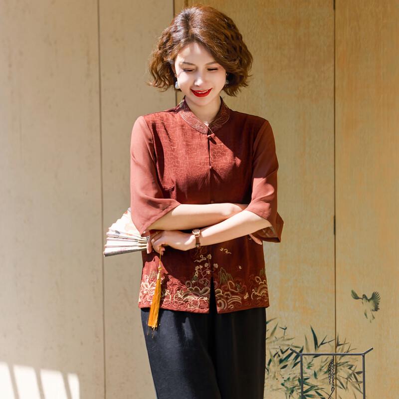 Middle-Aged Women's Embroidered Chinese Style Short Sleeve Top