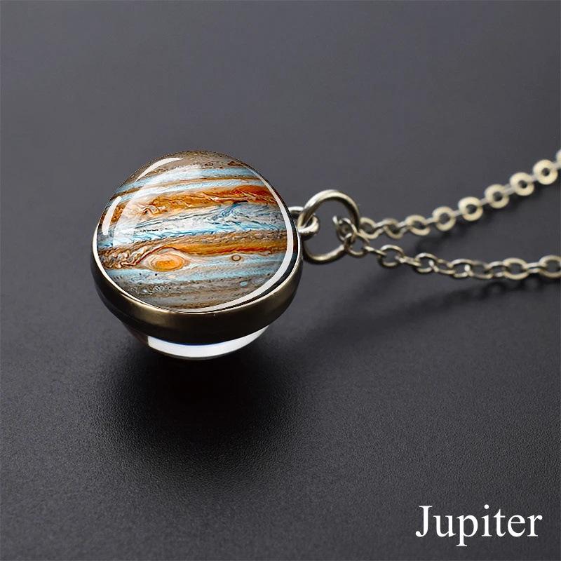 Galaxy Necklace: Solar System Planets & Moon Spherical Crystal Pendant