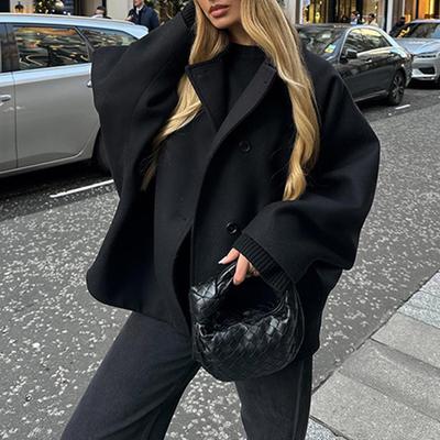 Mulheres Casual Solto Casaco De Lã Retro Trespassado Lapela Casaco Curto Inverno Chique Rua Temperamento Elegante Sobretudos