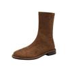 2025 new autumn and winter suede thin round head medium tube low heel elastic thin boots round head flat bottom sleeve short boots women