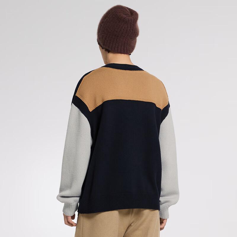 CROQUIS Men's Color-Block Loose Fit Round Neck Sweater