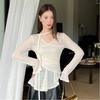 Autumn New Design Irregular Waist T-shirt Niche Elegant Ribbon Top for Women