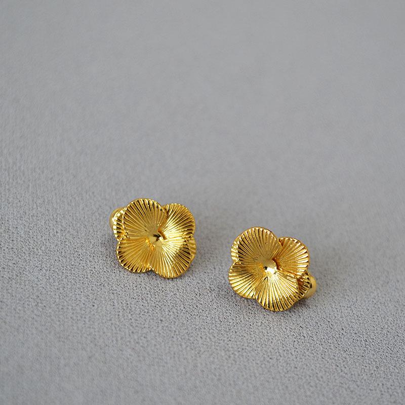 Brass Gold-Plated 925 Silver Clover Stud Earrings for Women - Minimalist Japan & Korea Style