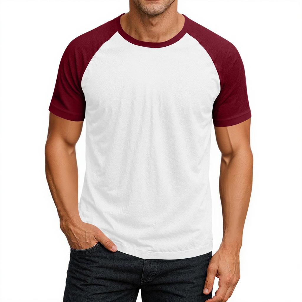 Men's Round Neck Contrast Color Raglan Short Sleeve Top T-shirt
