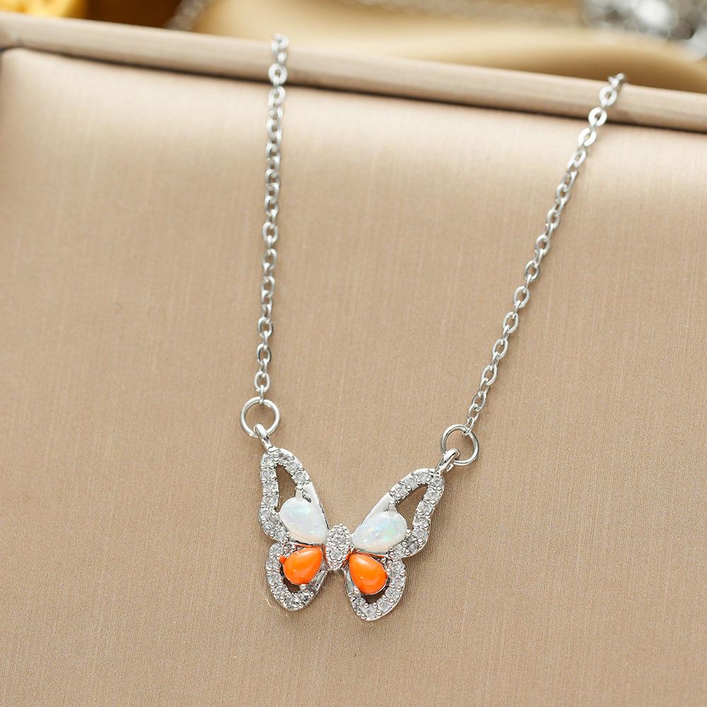 Titanium Steel Zircon Butterfly Pendant Necklace - Simple & Versatile Clavicle Accessory