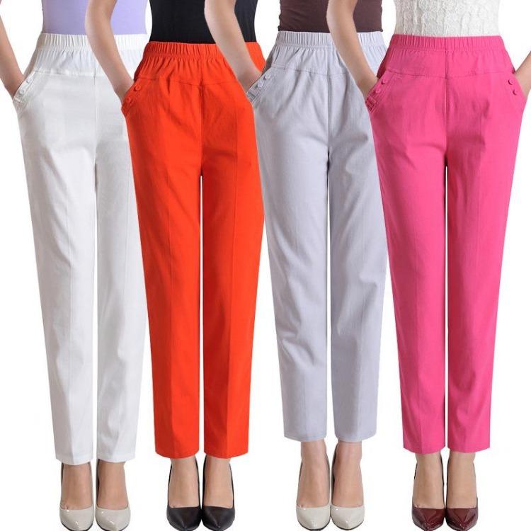 Ladies Plus Size High Waist Linen Pants Straight Trousers Long Office Work Pantalon