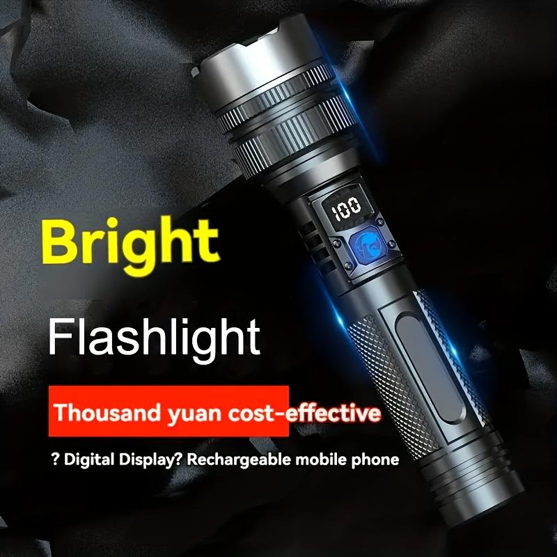 Bright LED Flashlight with Digital Display-USB Rechargeable,Aluminum Retractable Outdoor Emergency Lighting 150 Lumens,3 Modes White Laser Module