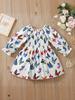 Mädchenkleid Sommer Schmetterlingsdruck A-Linien-Kleid für Kinder Mode Süßes Mädchenkleid Schmetterlingsdruck Langarm Gummizug in der Taille