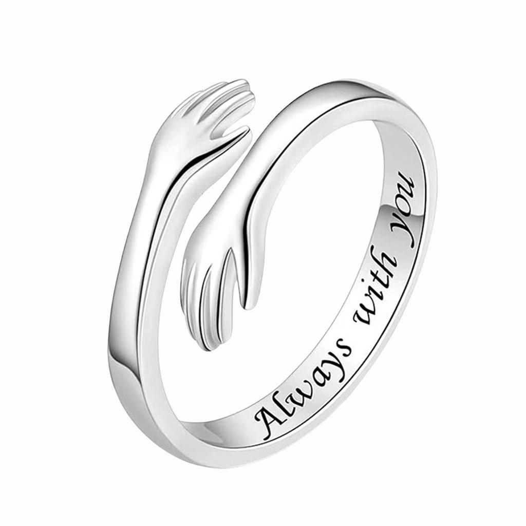 Engraved Women's Hugging Hands Ring – Fashionable European & American Style with English Letter Design