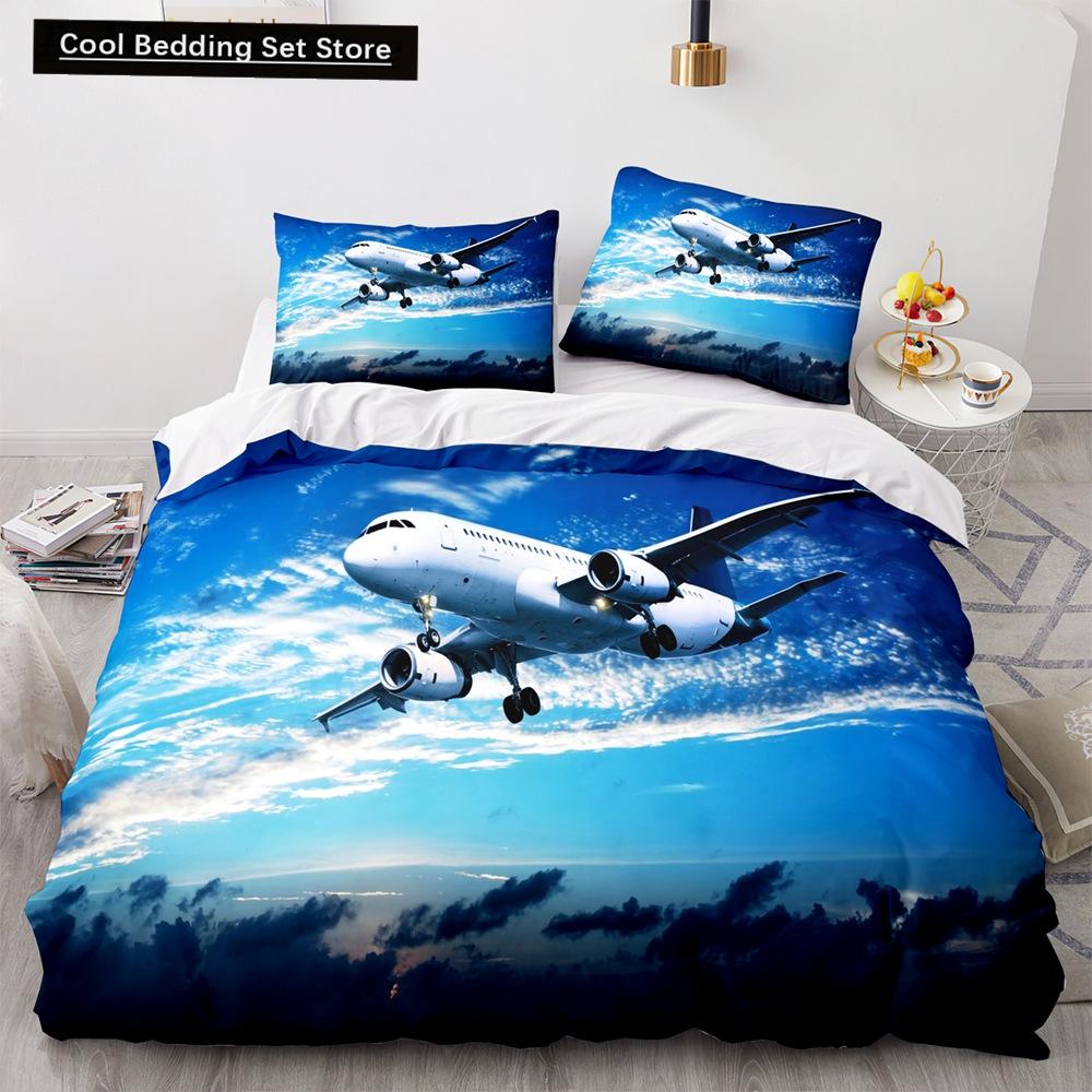 Airplane King Queen Full Duvet Cover Vintage Fighter Bedding Set for Kids Teens Adults Sky Clouds Grey 2/3pcs Soft Quilt Cover