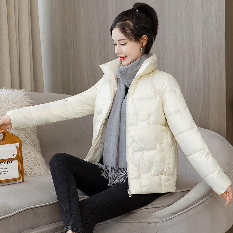 Winter Women Down Cotton Jackets Collarless Button Light Weight Warm Coat O-Neck Bottom Liner Female Fluffy Parkas