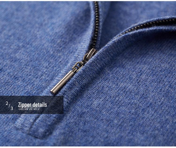Men's 100% Pure Wool Half-Zip Sweater - Thickened Knit Base Layer for Autumn and Winter