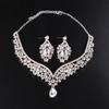 3PC Wedding Season Women's Fashion Full Zircon Water Drop Necklace Earrings Zircon Set Wedding Banquet Party Holiday Gift