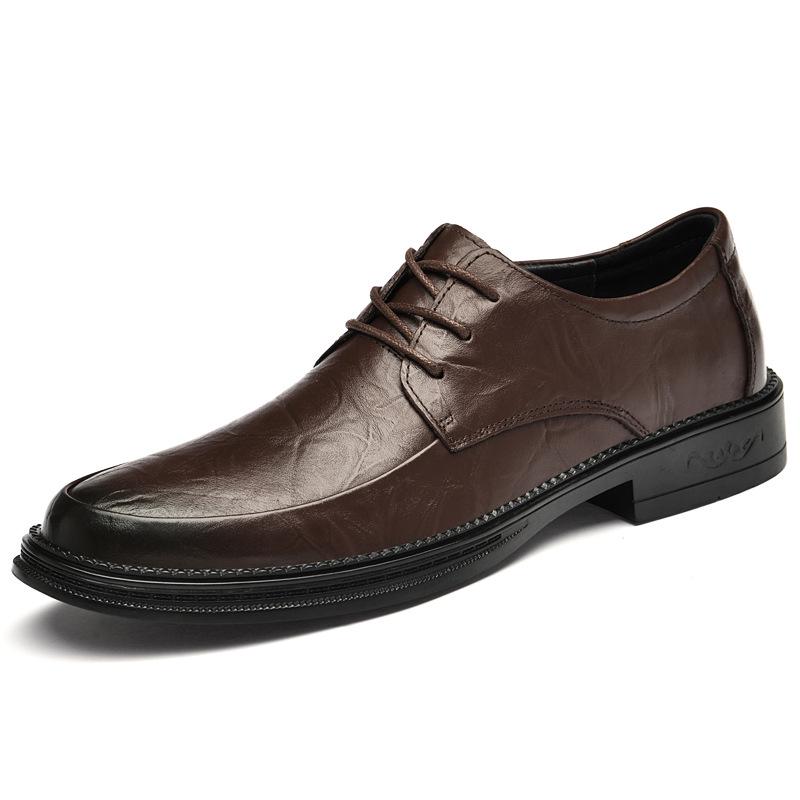Men s Spring Leather Loafers: Business or Casual British Style, Low-Top Lace-Up, Genuine Cowhide 43 коричневый
