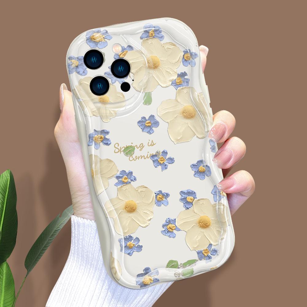 Kreslený vzor krémová textura pouzdro vlnitý okraj měkký silikonový kryt pouzdro na telefon pro iPhone Samsung Huawei Honor Xiaomi Redmi OPPO Realme Vivo Infinix