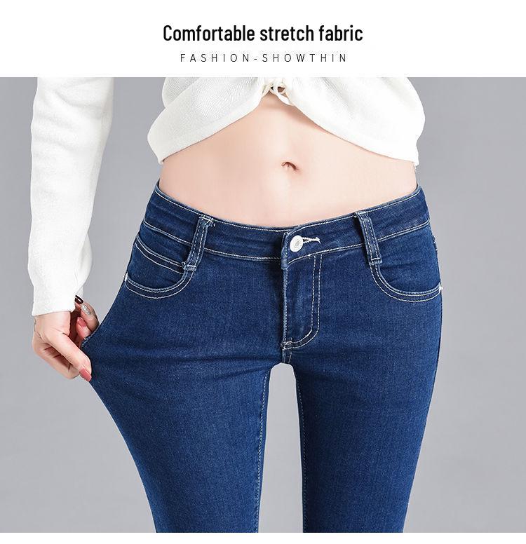 Damen Slim Fit Low-Waist Jeans mit Fleecefutter: Elastische, eng anliegende Cropped-Bleistifthosen