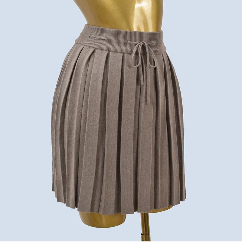 Sweet Pure Style Spring Elastic Drawstring Pleated Knitting Skirt Preppy Style Stylish Slim Looking A- Line Skirt