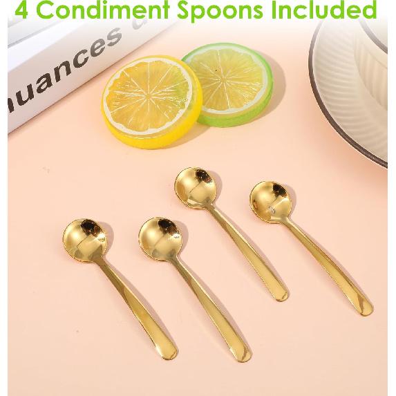 Small Spoons for Spice Jars, 4 Pcs 3.3 Inch Spice Spoon, Tiny Spoons for Spices, Sugar, and Salt, Gold