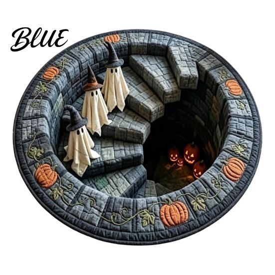 Gruselige Party-Deko Teppiche 3D-Illusion Halloween-Teppich Gesteppte Optik Runder Bereich Unheimliche Tiefe Grube Langlebige Bodenbelag-Design Rutschfeste Matte für Wohnzimmer 50x50CM