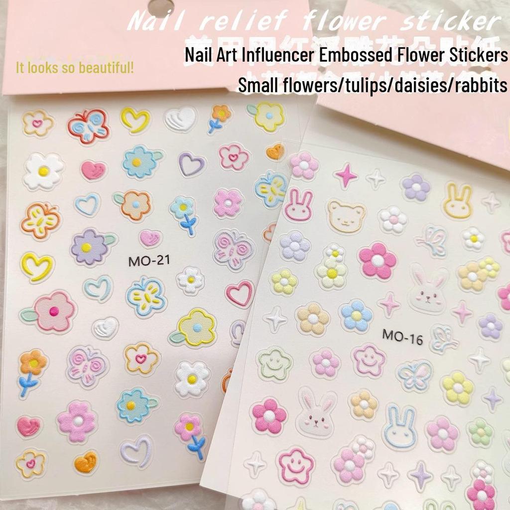 Floral & Cartoon Nail Art Stickers: Flowers, Daisy, Tulips, Rabbit, Love, Butterfly Decals