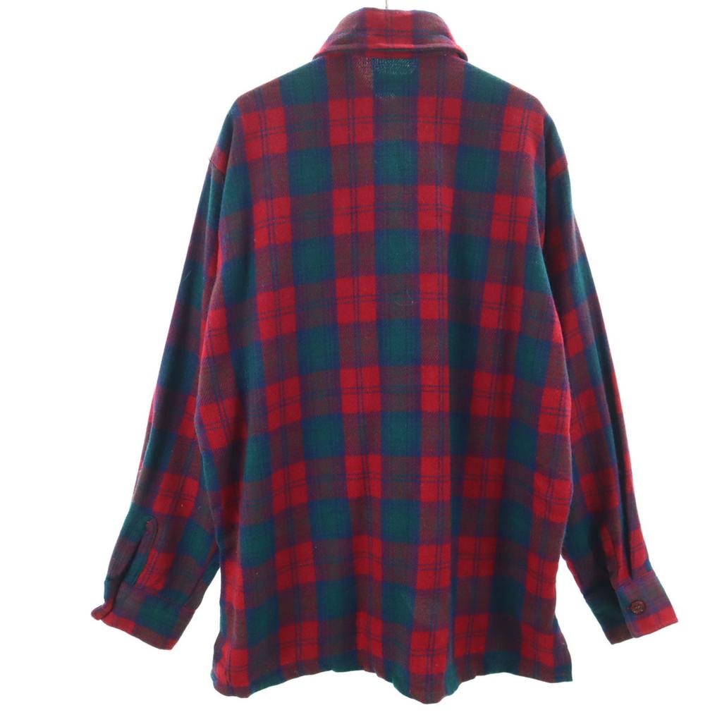 70s vintage Check Pattern Long sleeve Wool shirt L Red Men's Used