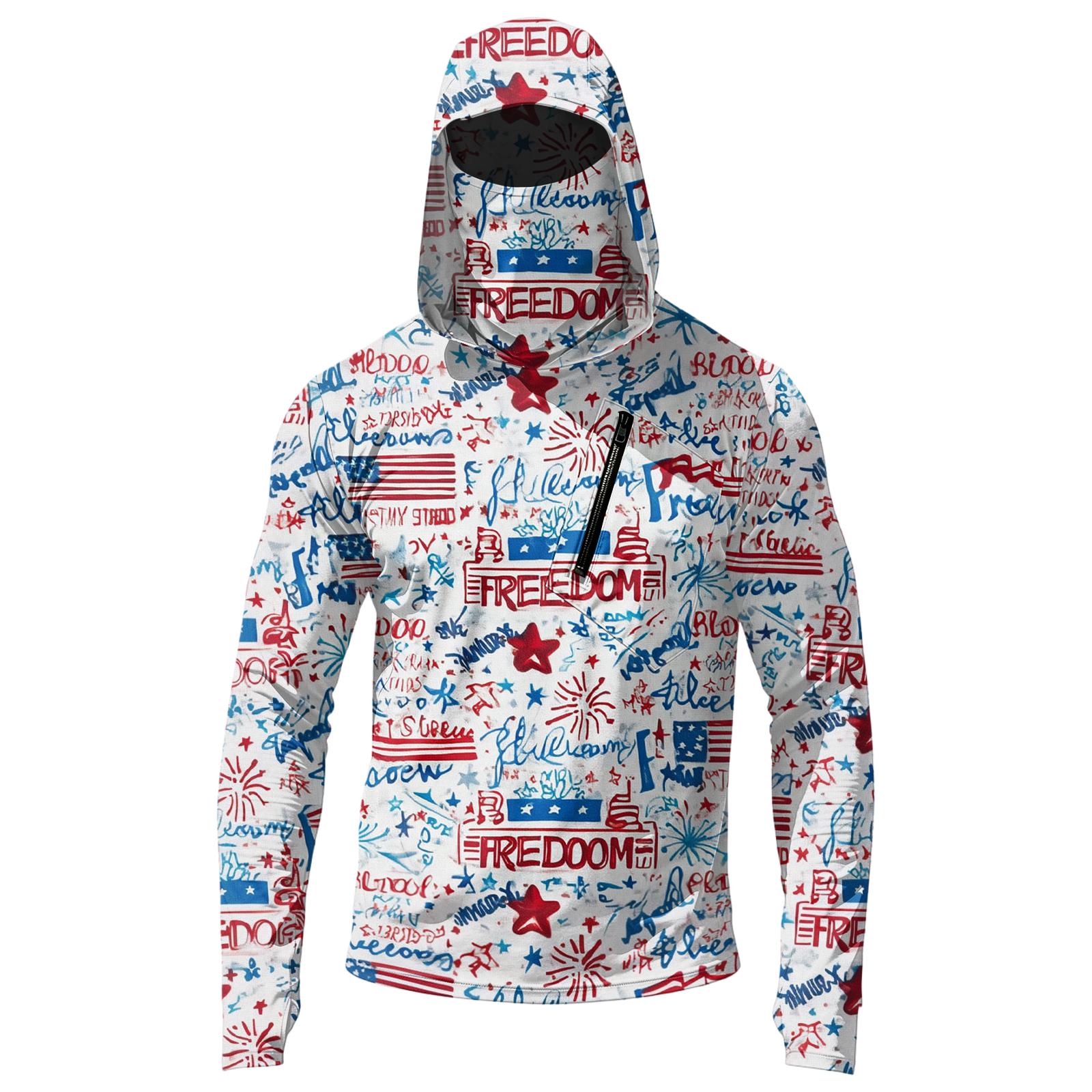 

Men’s Casual Hooded Long Sleeve Sun Protection Top with Independence Day Print Lightweight Pullover for Outdoor Activities XXXL