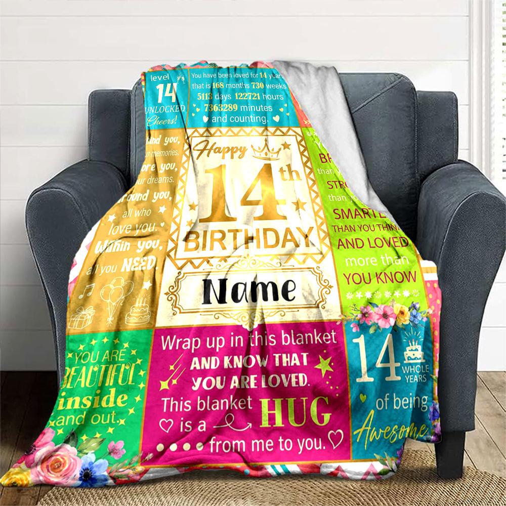 14Th Birthday Celebration Personalized Name Flannel Blankets Are Versatile Serving As Bed Blankets Office Shawls And For Home And Outdoor Camping