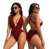 New One-piece Swimsuit Splicing Bikini European and American Swimsuit Women's Cross Swimsuit Color Matching Bikini64