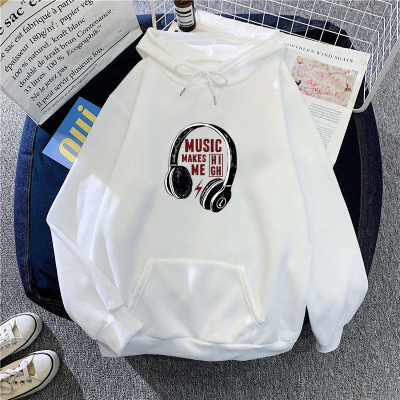 Ladies Spring Autumn Casual Sports Hooded Long Sleeve Big Pocket Headset Printed Pullover Hoodies Sweatshirt Top