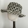 Japanese Wind Striped Pleated Bucket Hat Spring Summer Design Sense Niche Plaid Cotton Linen Breathable Sunscreen Basin Sun Hat