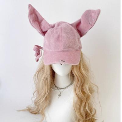 Korean Pink Pig 2025 Niche Design Variable Styling Rabbit Ears Baseball Cap Punk Rivet Peaked Baseball Cap