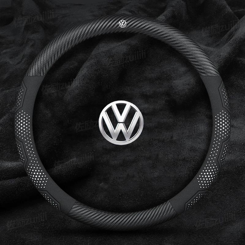 For Volkswagen T-ROC T-Cross Touareg Polo Passat Golf GTI Beetle Magotan Tiguan CC Carbon fiber Leather Car Steering Wheel Cover