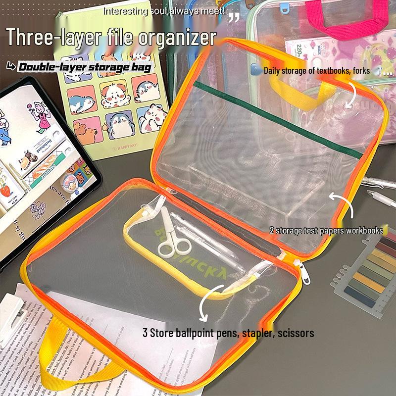 Large Capacity L-Shaped Mesh Bag for Exam Papers