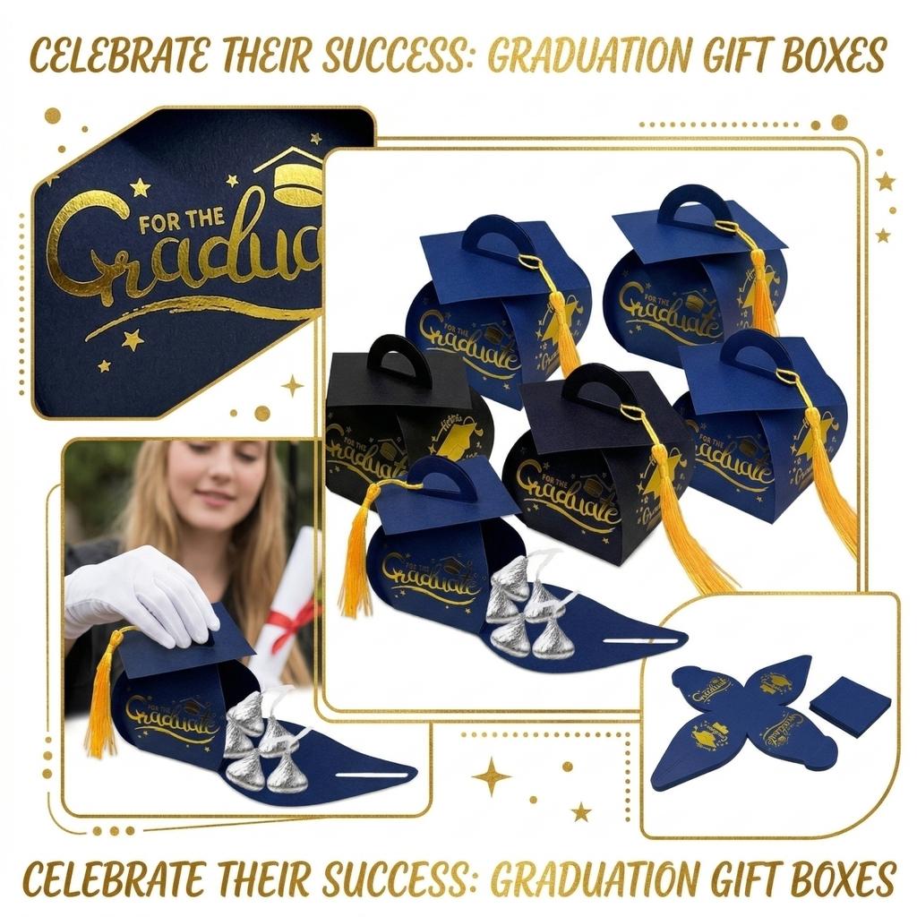 Graduation Doctoral Cap Box Surprise Candy Packaging Bags & Gift Storage Bags For Graduation Party