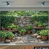 2D Stone Wall Courtyard Photography Background for Outdoor Decor